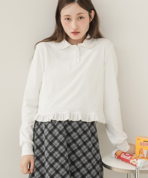 HEILIS(ヘイリス)の「【Original】フリルポロ長袖カットソー / 長袖カットソー ポロシャツ ポロトップス 襟付きトップス 丸襟 フリル フリルトップス コンパクト丈 ショート丈 長袖トップス カジュアル ガーリー 無地トップス レイヤード 春服 秋服 冬服 韓国 ポロシャツ カットソー(ポロシャツ・レディース・ホワイト/グレー/ネイビー/ブラック・FREE)」の20枚目の写真