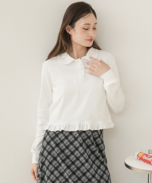 HEILIS(ヘイリス)の「【Original】フリルポロ長袖カットソー / 長袖カットソー ポロシャツ ポロトップス 襟付きトップス 丸襟 フリル フリルトップス コンパクト丈 ショート丈 長袖トップス カジュアル ガーリー 無地トップス レイヤード 春服 秋服 冬服 韓国 ポロシャツ カットソー(ポロシャツ・レディース・ホワイト/グレー/ネイビー/ブラック・FREE)」の21枚目の写真