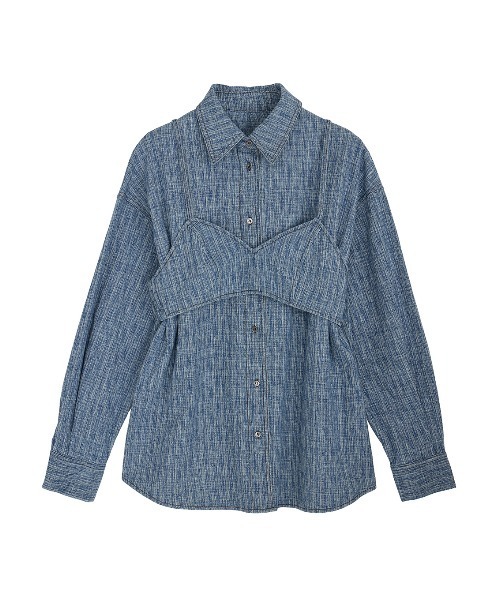 BUSTIER SET OVER DENIM HICKORY SHIRT（Tシャツ/カットソー）｜Ameri