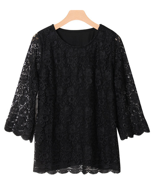 Pierrot（ピエロ）の「七分袖 ワイドスリーブ レースブラウス（シャツ/ブラウス・レディース・ホワイト/ブラック・M）」の13枚目の写真