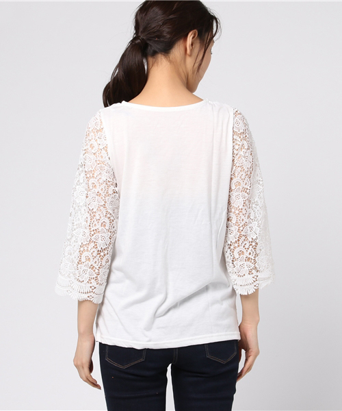 Pierrot（ピエロ）の「七分袖 ワイドスリーブ レースブラウス（シャツ/ブラウス・レディース・ホワイト/ブラック・M）」の5枚目の写真