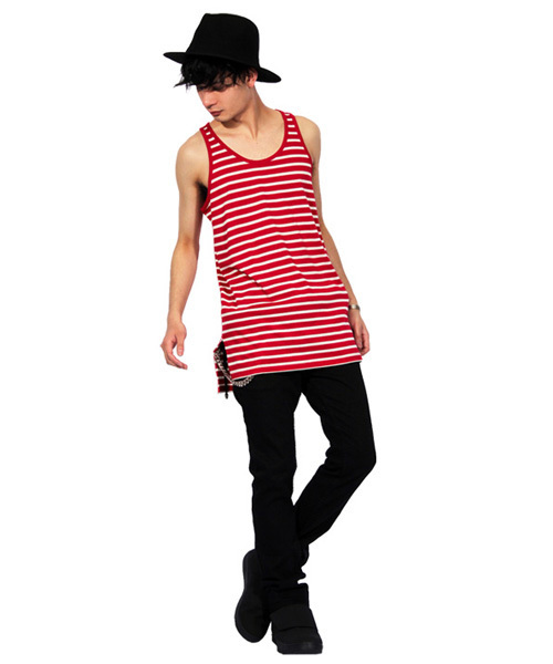 ８(eight)（エイト）の「ロング丈 タンクトップ ボーダー （タンクトップ・メンズ・ブラック/ホワイト×ブラック/ホワイト/グレー/ホワイト×レッド・MEDIUM/LARGE）」の13枚目の写真