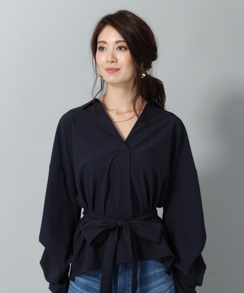 Andemiu（アンデミュウ）の「ソデタックヌケエリブラウス769096（シャツ/ブラウス・レディース・ブラウン/その他/アイボリー/ネイビー/イエロー・FREE）」の10枚目の写真