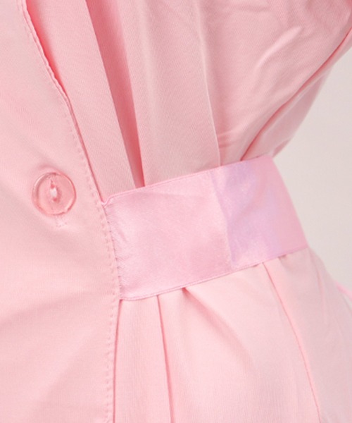 OSYAREVO（オシャレボ）の「コスプレ スタンドカラー バックリボン ナース レディース ホワイトデー 記念日（コスチューム/パーティーグッズ・レディース・ホワイト/ベビーピンク・MEDIUM/LARGE/X-LARGE）」の3枚目の写真