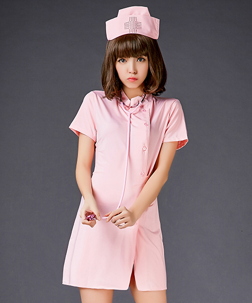 OSYAREVO（オシャレボ）の「コスプレ スタンドカラー バックリボン ナース レディース ホワイトデー 記念日（コスチューム/パーティーグッズ・レディース・ホワイト/ベビーピンク・MEDIUM/LARGE/X-LARGE）」の13枚目の写真