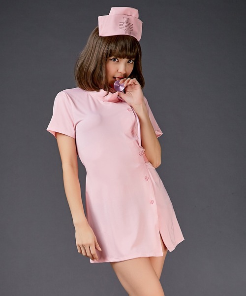 OSYAREVO（オシャレボ）の「コスプレ スタンドカラー バックリボン ナース レディース ホワイトデー 記念日（コスチューム/パーティーグッズ・レディース・ホワイト/ベビーピンク・MEDIUM/LARGE/X-LARGE）」の10枚目の写真