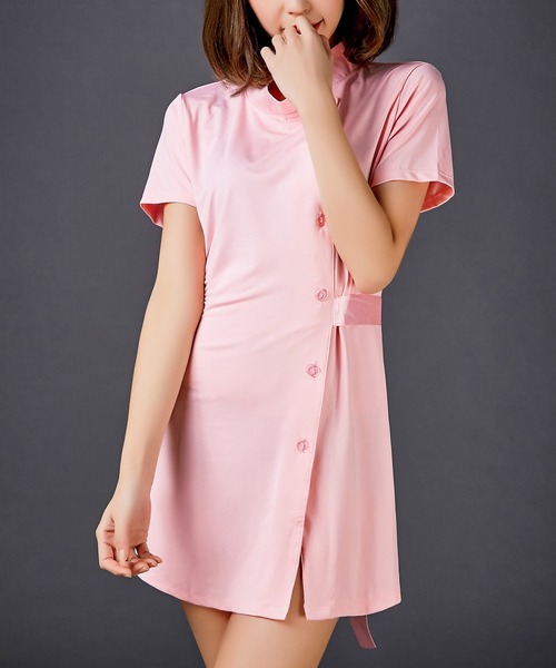 OSYAREVO（オシャレボ）の「コスプレ スタンドカラー バックリボン ナース レディース ホワイトデー 記念日（コスチューム/パーティーグッズ・レディース・ホワイト/ベビーピンク・MEDIUM/LARGE/X-LARGE）」の8枚目の写真