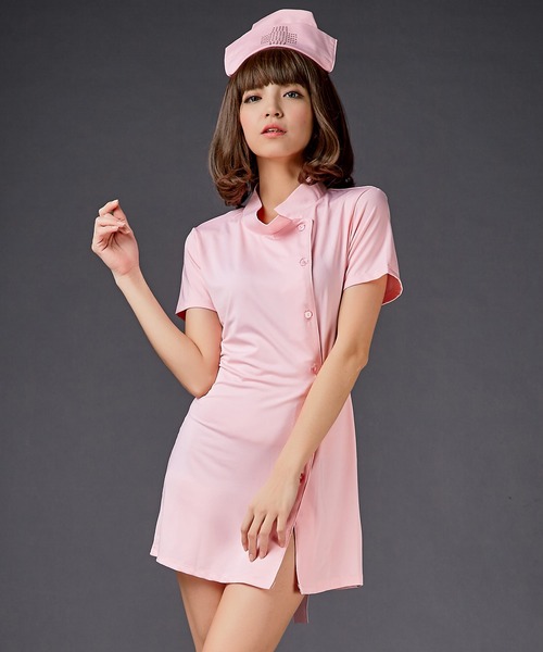 OSYAREVO（オシャレボ）の「コスプレ スタンドカラー バックリボン ナース レディース ホワイトデー 記念日（コスチューム/パーティーグッズ・レディース・ホワイト/ベビーピンク・MEDIUM/LARGE/X-LARGE）」の9枚目の写真