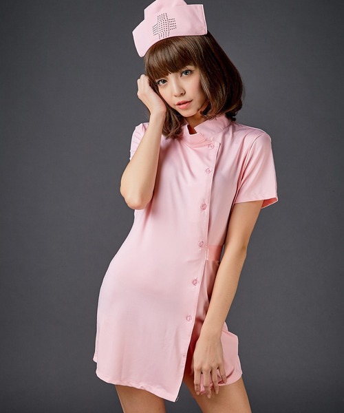 OSYAREVO（オシャレボ）の「コスプレ スタンドカラー バックリボン ナース レディース ホワイトデー 記念日（コスチューム/パーティーグッズ・レディース・ホワイト/ベビーピンク・MEDIUM/LARGE/X-LARGE）」の7枚目の写真