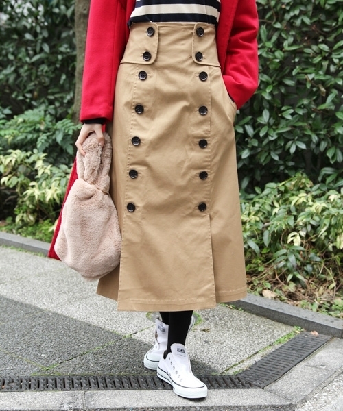 Andemiu(アンデミュウ)の「ボタンストレートトレンチスカート778543(スカート・レディース・ネイビー/グリーン/キャメル・MEDIUM/SMALL)」の1枚目の写真