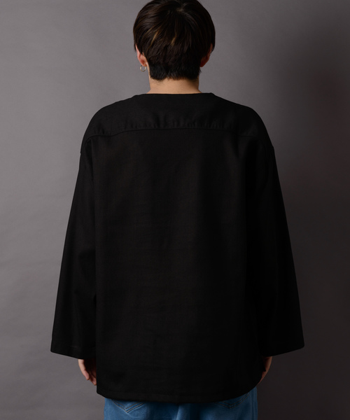 MANGROVE（マングローブ）の「【MANGROVE】カラー綿麻BIGシルエットプルオーバー（Tシャツ/カットソー・メンズ・ブラック/ベージュ/ネイビー/グレー/オフホワイト/カーキ/グリーン/マスタード/ワインレッド・SMALL/MEDIUM/LARGE）」の10枚目の写真