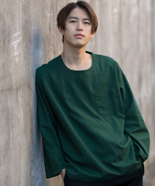 MANGROVE（マングローブ）の「【MANGROVE】カラー綿麻BIGシルエットプルオーバー（Tシャツ/カットソー・メンズ・ブラック/ベージュ/ネイビー/グレー/オフホワイト/カーキ/グリーン/マスタード/ワインレッド・SMALL/MEDIUM/LARGE）」の11枚目の写真