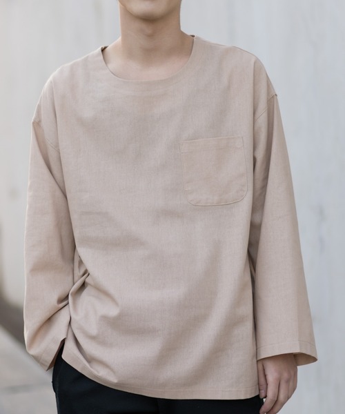 MANGROVE（マングローブ）の「【MANGROVE】カラー綿麻BIGシルエットプルオーバー（Tシャツ/カットソー・メンズ・ブラック/ベージュ/ネイビー/グレー/オフホワイト/カーキ/グリーン/マスタード/ワインレッド・SMALL/MEDIUM/LARGE）」の4枚目の写真