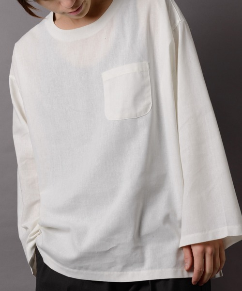 MANGROVE（マングローブ）の「【MANGROVE】カラー綿麻BIGシルエットプルオーバー（Tシャツ/カットソー・メンズ・ブラック/ベージュ/ネイビー/グレー/オフホワイト/カーキ/グリーン/マスタード/ワインレッド・SMALL/MEDIUM/LARGE）」の2枚目の写真