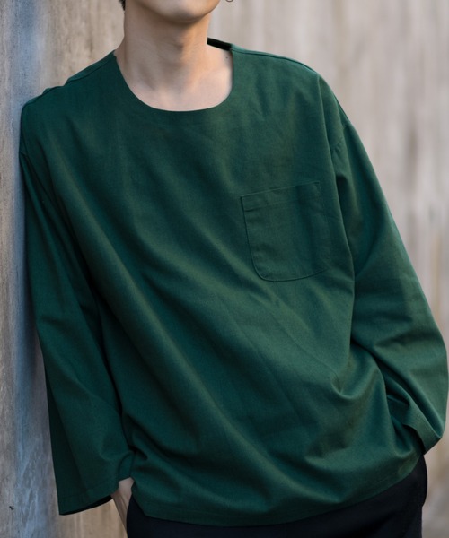 MANGROVE（マングローブ）の「【MANGROVE】カラー綿麻BIGシルエットプルオーバー（Tシャツ/カットソー・メンズ・ブラック/ベージュ/ネイビー/グレー/オフホワイト/カーキ/グリーン/マスタード/ワインレッド・SMALL/MEDIUM/LARGE）」の6枚目の写真