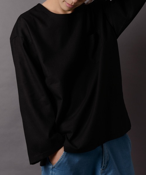 MANGROVE（マングローブ）の「【MANGROVE】カラー綿麻BIGシルエットプルオーバー（Tシャツ/カットソー・メンズ・ブラック/ベージュ/ネイビー/グレー/オフホワイト/カーキ/グリーン/マスタード/ワインレッド・SMALL/MEDIUM/LARGE）」の3枚目の写真