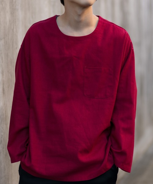 MANGROVE（マングローブ）の「【MANGROVE】カラー綿麻BIGシルエットプルオーバー（Tシャツ/カットソー・メンズ・ブラック/ベージュ/ネイビー/グレー/オフホワイト/カーキ/グリーン/マスタード/ワインレッド・SMALL/MEDIUM/LARGE）」の9枚目の写真