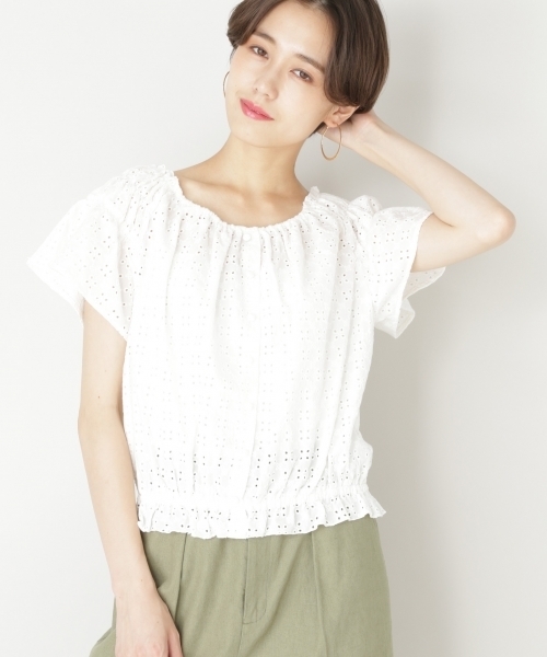 LOWRYS FARM（ローリーズファーム）の「ソウシシュウブラウス／ＳＳ　797866（シャツ/ブラウス・レディース・ブラック/パープル/オフホワイト・MEDIUM/LARGE）」の3枚目の写真