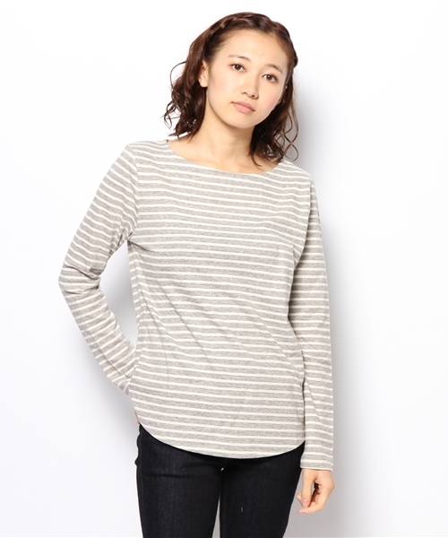 laule'a sunny side store(ラウレアサニーサイドストア)の「ボートネックボーダーTee(Tシャツ/カットソー・レディース・杢グレー/ベージュ/ネイビー・FREE)」の2枚目の写真