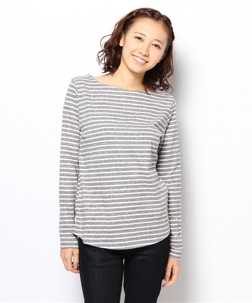 laule'a sunny side store(ラウレアサニーサイドストア)の「ボートネックボーダーTee(Tシャツ/カットソー・レディース・杢グレー/ベージュ/ネイビー・FREE)」の1枚目の写真