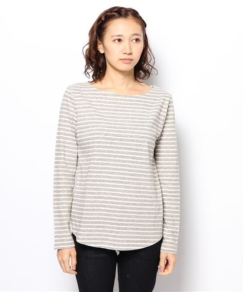 laule'a sunny side store(ラウレアサニーサイドストア)の「ボートネックボーダーTee(Tシャツ/カットソー・レディース・杢グレー/ベージュ/ネイビー・FREE)」の4枚目の写真