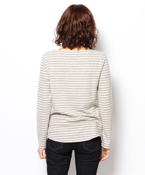 laule'a sunny side store(ラウレアサニーサイドストア)の「ボートネックボーダーTee(Tシャツ/カットソー・レディース・杢グレー/ベージュ/ネイビー・FREE)」の6枚目の写真