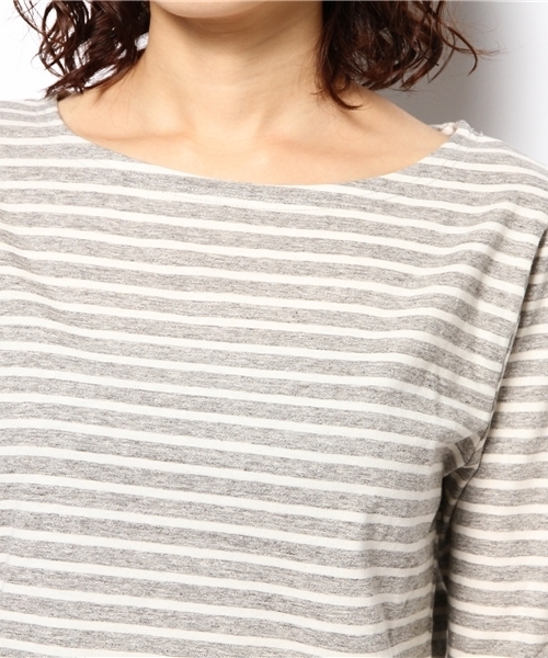 laule'a sunny side store(ラウレアサニーサイドストア)の「ボートネックボーダーTee(Tシャツ/カットソー・レディース・杢グレー/ベージュ/ネイビー・FREE)」の7枚目の写真