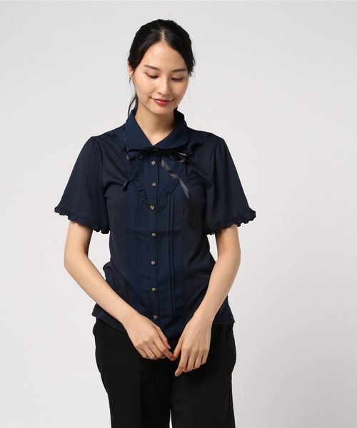 アクシーズファム ブラウス カットソー プルオーバー ボウタイ 長袖 M 紺 axes femme（アクシーズファム）の「ブラウス風カットプルオーバー（T