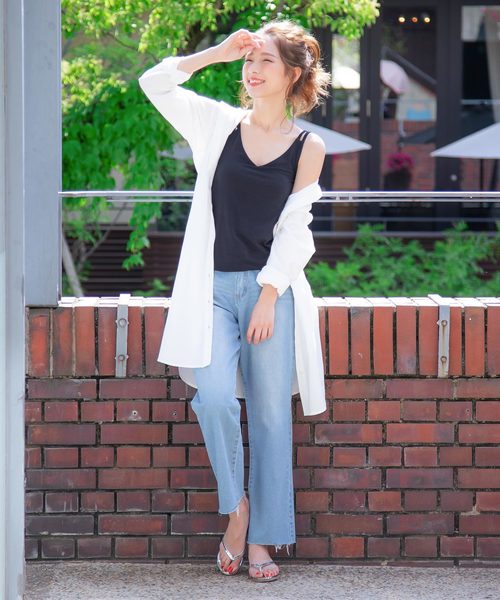 KOBE LETTUCE（コウベレタス）の「[接触冷感&UVカット]前身二重Vネックキャミソール（キャミソール・レディース・ブラック/ネイビー/オフホワイト/ミント・FREE）」の9枚目の写真