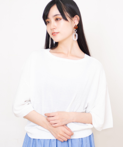 GGD（ジージーディー）の「五分袖モダールニット（ニット/セーター・レディース・ホワイト/ブラック/ピンク/ブルー・LARGE/MEDIUM）」の2枚目の写真