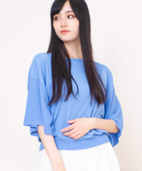 GGD（ジージーディー）の「五分袖モダールニット（ニット/セーター・レディース・ホワイト/ブラック/ピンク/ブルー・LARGE/MEDIUM）」の3枚目の写真