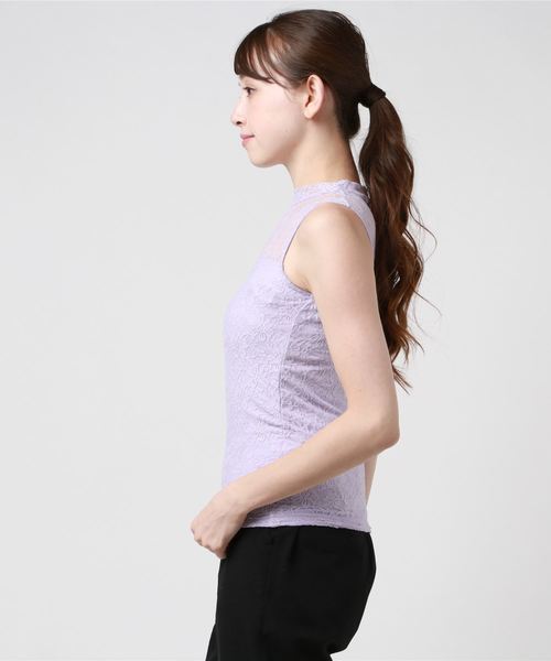 WEGO（ウィゴー）の「WEGO/レースハイネックノースリーブTシャツ（Tシャツ/カットソー・レディース・オフホワイト/ブラック/ライトパープル/ライトイエロー・FREE）」の5枚目の写真