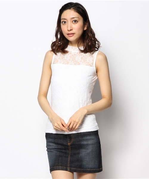 WEGO（ウィゴー）の「WEGO/レースハイネックノースリーブTシャツ（Tシャツ/カットソー・レディース・オフホワイト/ブラック/ライトパープル/ライトイエロー・FREE）」の11枚目の写真