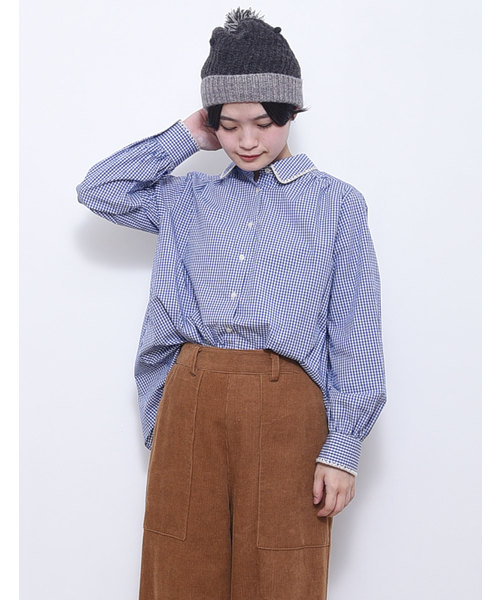 POU DOU DOU(プードゥドゥ)の「はまぐりステッチ衿ギャザーシャツ(シャツ/ブラウス・レディース・ベージュ/オフホワイト/ブルー・3)」の3枚目の写真