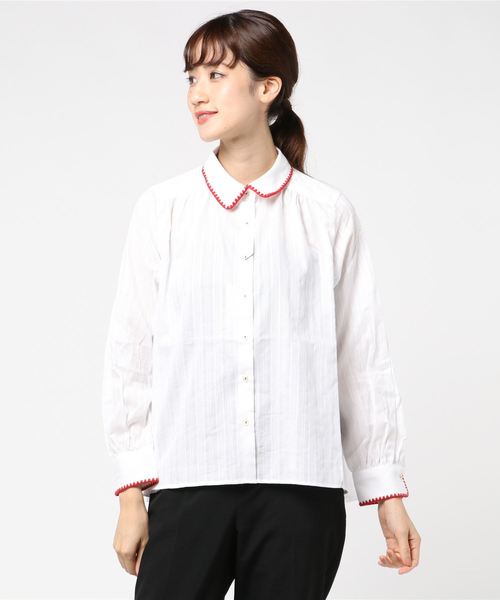 POU DOU DOU(プードゥドゥ)の「はまぐりステッチ衿ギャザーシャツ(シャツ/ブラウス・レディース・ベージュ/オフホワイト/ブルー・3)」の7枚目の写真