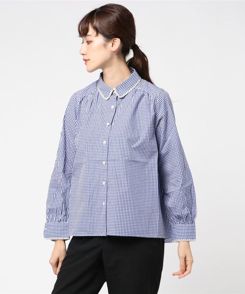 POU DOU DOU(プードゥドゥ)の「はまぐりステッチ衿ギャザーシャツ(シャツ/ブラウス・レディース・ベージュ/オフホワイト/ブルー・3)」の9枚目の写真