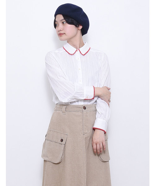 POU DOU DOU(プードゥドゥ)の「はまぐりステッチ衿ギャザーシャツ(シャツ/ブラウス・レディース・ベージュ/オフホワイト/ブルー・3)」の14枚目の写真