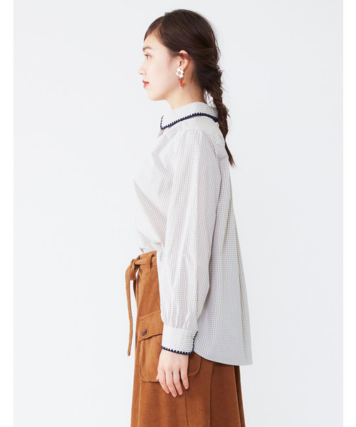 POU DOU DOU(プードゥドゥ)の「はまぐりステッチ衿ギャザーシャツ(シャツ/ブラウス・レディース・ベージュ/オフホワイト/ブルー・3)」の18枚目の写真