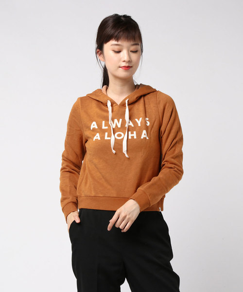 Hurley (ハーレー)の「W DESTINATION PERF FLC CROP PO/ハーレー レディース プルオーバー パーカー フロントプリント ショート丈 サーフカジュアル(パーカー・レディース・ピンク/ネイビー/グレー系その他/キャメル・X-SMALL/SMALL)」の4枚目の写真