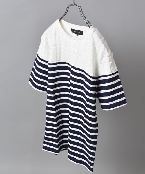 SHIPS JET BLUE（シップスジェットブルー）の「JB: ジャガードパイル/ボーダーカットソーSS②（Tシャツ/カットソー・メンズ・ナチュラル/ブルー・SMALL/MEDIUM/LARGE）」の2枚目の写真