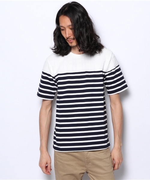 SHIPS JET BLUE（シップスジェットブルー）の「JB: ジャガードパイル/ボーダーカットソーSS②（Tシャツ/カットソー・メンズ・ナチュラル/ブルー・SMALL/MEDIUM/LARGE）」の5枚目の写真