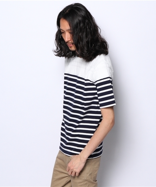 SHIPS JET BLUE（シップスジェットブルー）の「JB: ジャガードパイル/ボーダーカットソーSS②（Tシャツ/カットソー・メンズ・ナチュラル/ブルー・SMALL/MEDIUM/LARGE）」の4枚目の写真