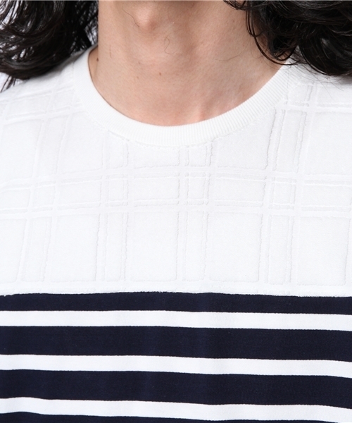 SHIPS JET BLUE（シップスジェットブルー）の「JB: ジャガードパイル/ボーダーカットソーSS②（Tシャツ/カットソー・メンズ・ナチュラル/ブルー・SMALL/MEDIUM/LARGE）」の9枚目の写真