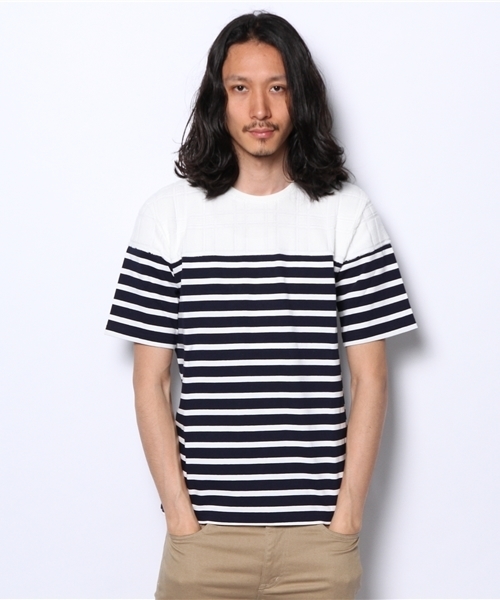 SHIPS JET BLUE（シップスジェットブルー）の「JB: ジャガードパイル/ボーダーカットソーSS②（Tシャツ/カットソー・メンズ・ナチュラル/ブルー・SMALL/MEDIUM/LARGE）」の6枚目の写真