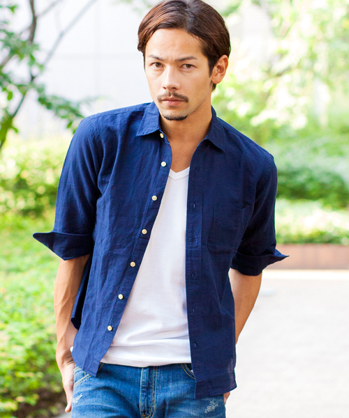 BEAUTY&YOUTH UNITED ARROWS(ビューティーアンドユースユナイテッドアローズ)の「BY コットン リネン スラブ クォータースリーブシャツ◆(シャツ/ブラウス・メンズ・ネイビー/ライトブルー/ホワイト・LARGE/MEDIUM/X-LARGE/SMALL/X-SMALL)」の3枚目の写真