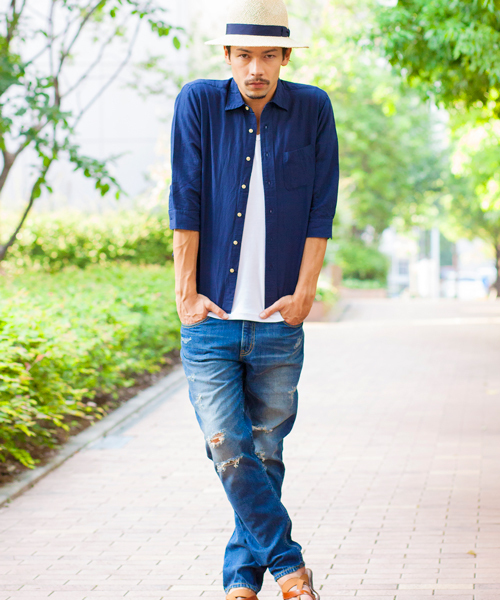 BEAUTY&YOUTH UNITED ARROWS(ビューティーアンドユースユナイテッドアローズ)の「BY コットン リネン スラブ クォータースリーブシャツ◆(シャツ/ブラウス・メンズ・ネイビー/ライトブルー/ホワイト・LARGE/MEDIUM/X-LARGE/SMALL/X-SMALL)」の4枚目の写真