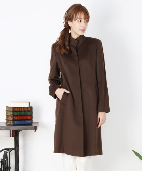 sankyo shokai(サンキョウショウカイ)の「カシミヤ100%ロングコートフォックスファー付き(ステンカラーコート・レディース・ブラック/ダークブラウン・M/L)」の5枚目の写真
