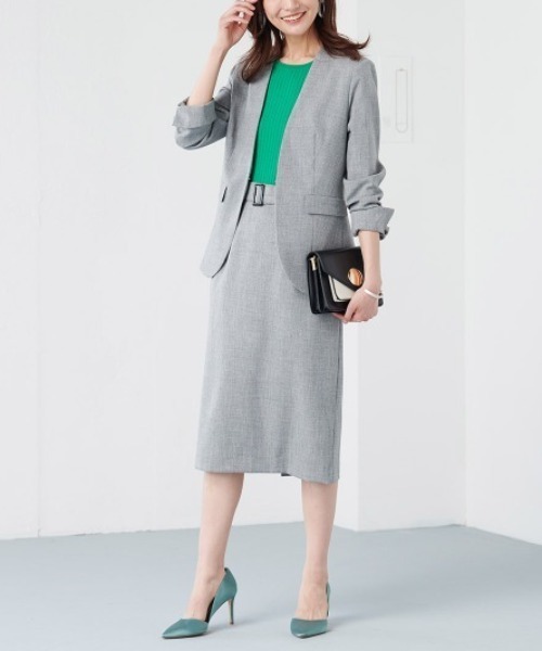 RANAN（ラナン）の「ウォッシャブルベルト付きタイトスカート(セットアップ対応)（スーツスカート・レディース・ライトグレー/ベージュ/ネイビー・LL/3L/L/M）」の21枚目の写真