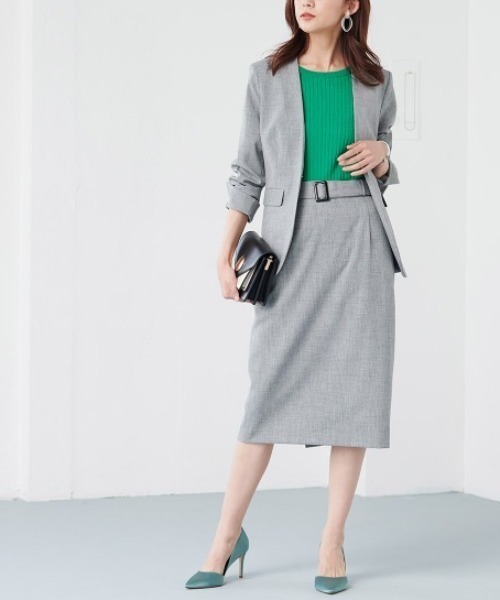 RANAN（ラナン）の「ウォッシャブルベルト付きタイトスカート(セットアップ対応)（スーツスカート・レディース・ライトグレー/ベージュ/ネイビー・LL/3L/L/M）」の22枚目の写真