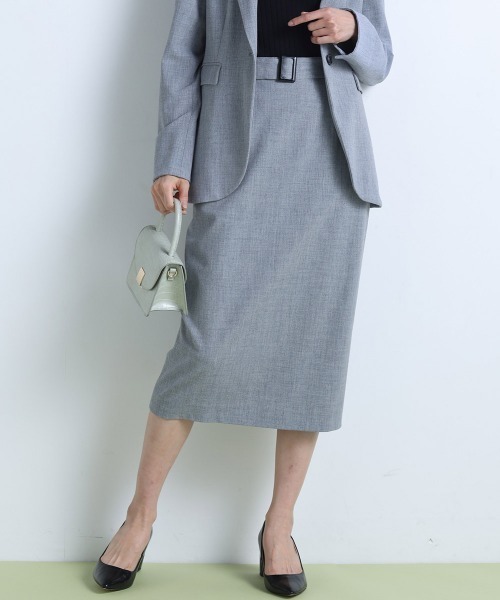 RANAN（ラナン）の「ウォッシャブルベルト付きタイトスカート(セットアップ対応)（スーツスカート・レディース・ライトグレー/ベージュ/ネイビー・LL/3L/L/M）」の13枚目の写真